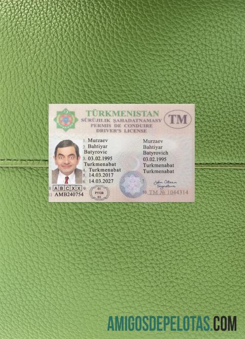 Carteira de habilitação do Turcomenistão fotolook frente amostra